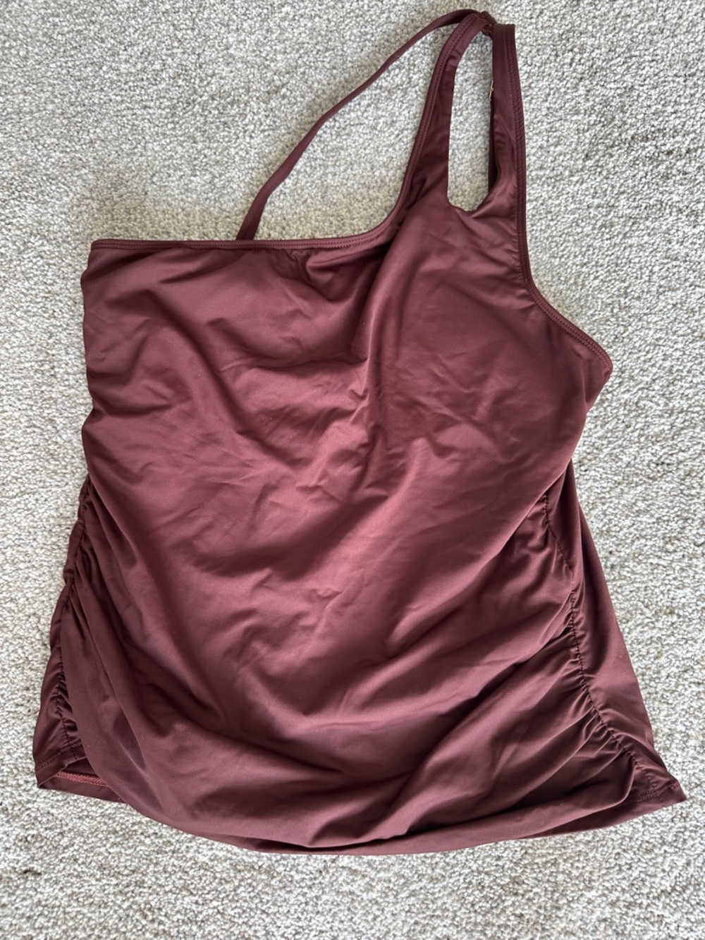 La Blanca One-Shoulder Ruched Swim Tank - Mauve Brown